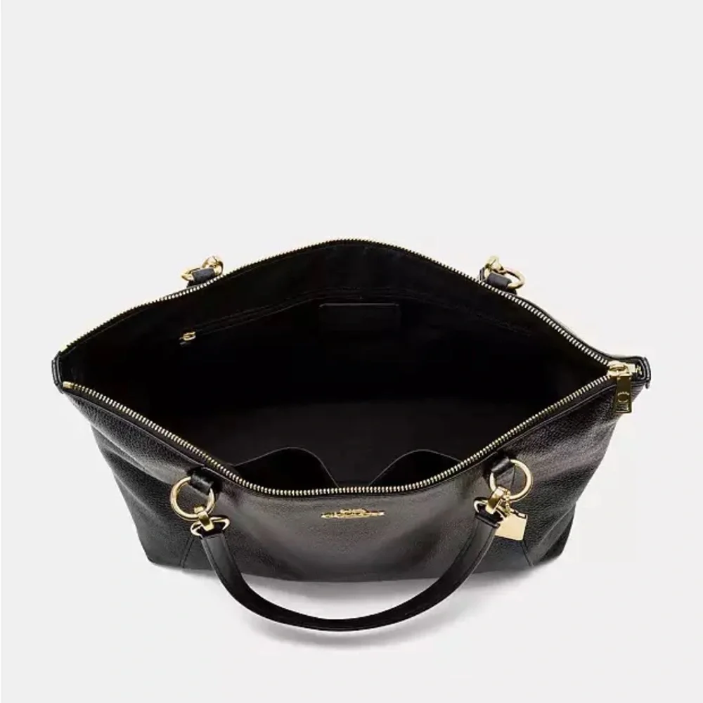 Coach Ava Crossgrain Leather Tote Bag with Metal Tag in Navy - Picture 3 of 6